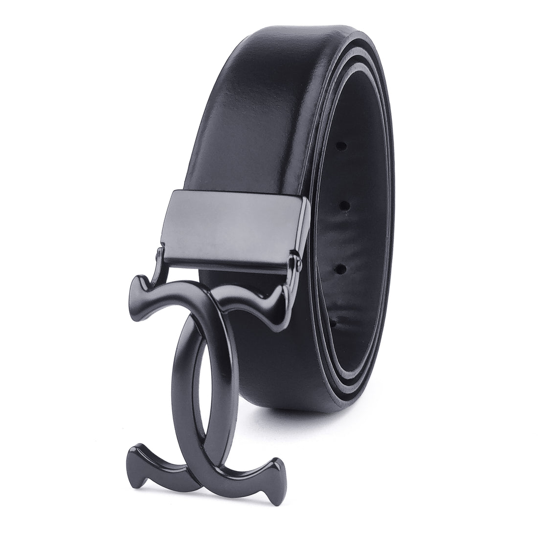 Hemener Men Pin Hole   Buckle Black Leather Belt