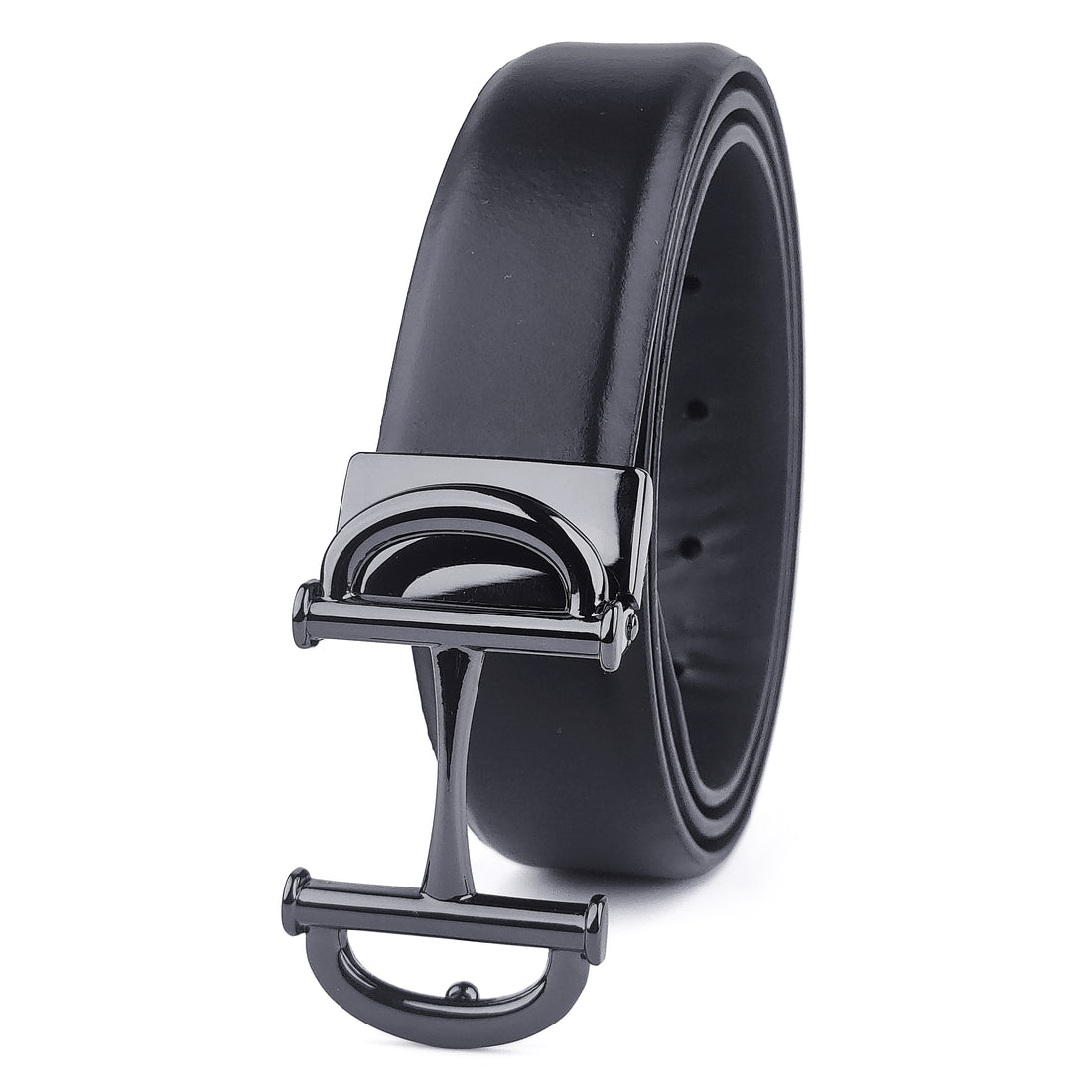 Hemener Men Pin Hole   Buckle Black Leather Belt