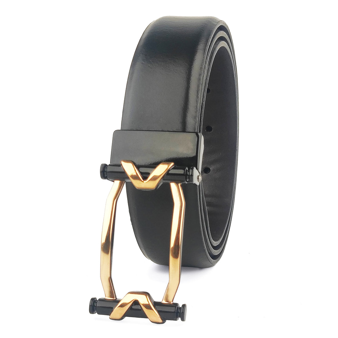 Hemener Men Pin Hole   Buckle Black Leather Belt