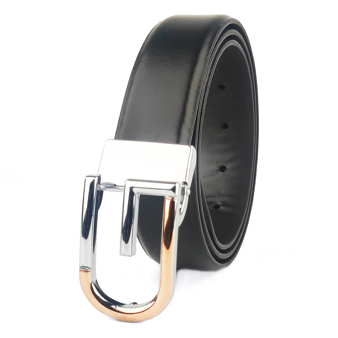 Hemener Men Pin Hole   Buckle Black Leather Belt