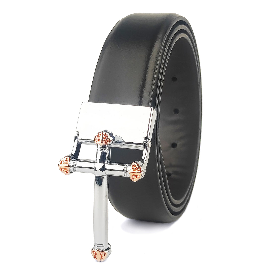 Hemener Men Pin Hole   Buckle Black Leather Belt