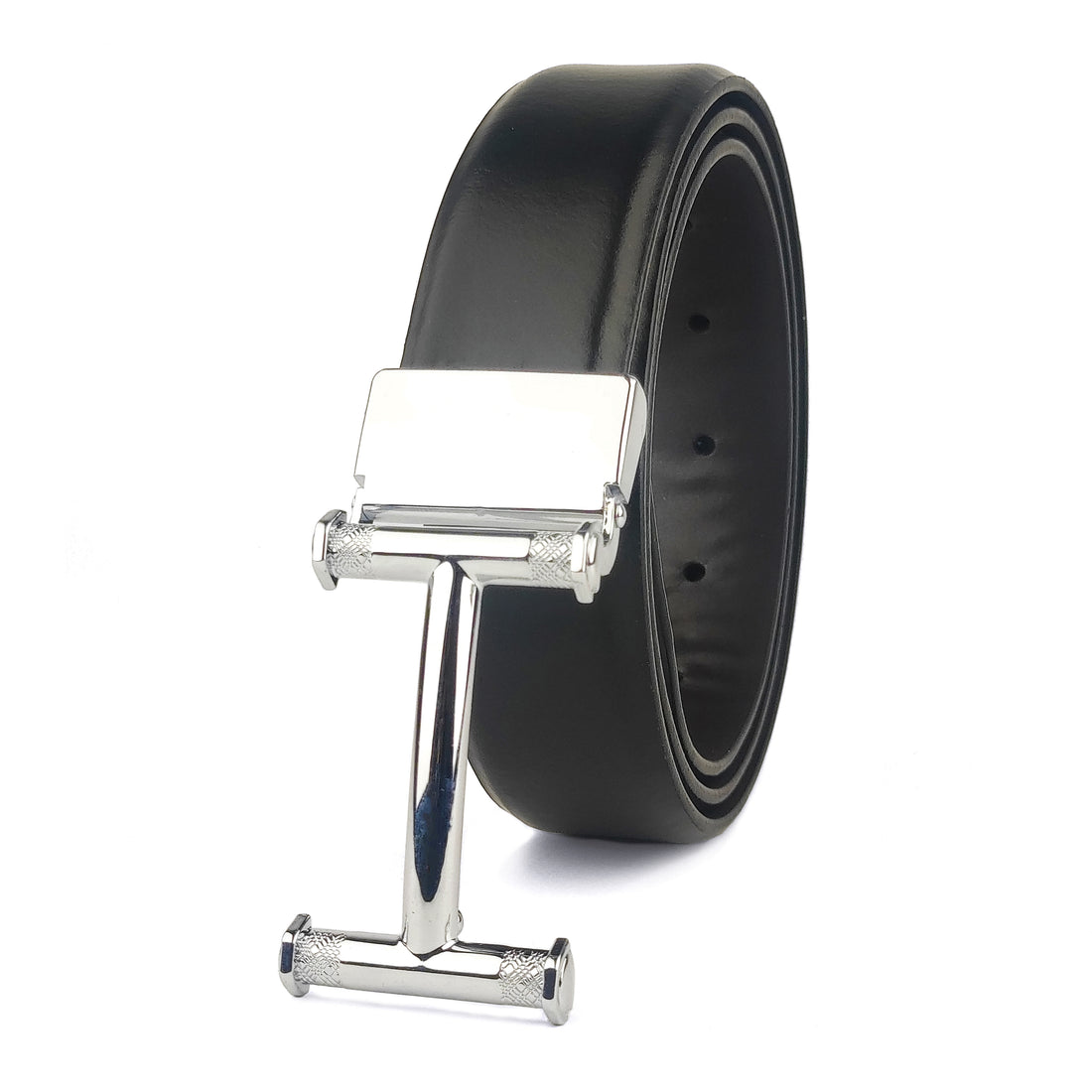 Hemener Men Pin Hole   Buckle Black Leather Belt