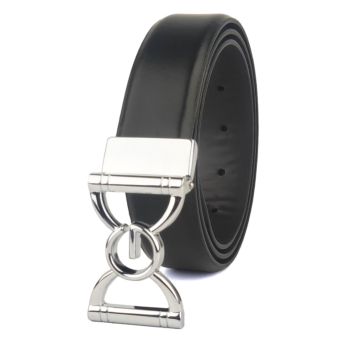 Hemener Men Pin Hole   Buckle Black Leather Belt