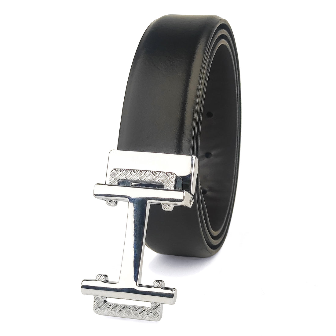 Hemener Men Pin Hole   Buckle Black Leather Belt