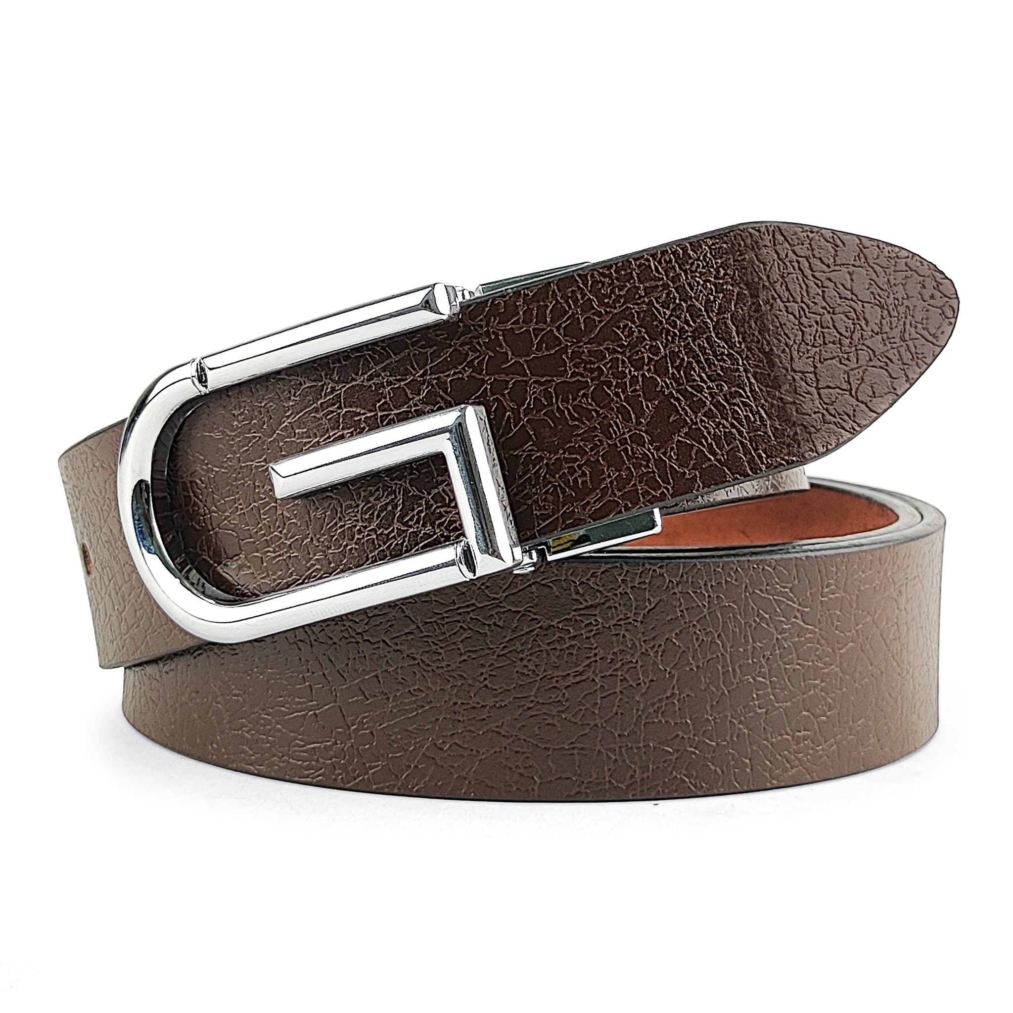 Hemener Men Metal Pin Hole Buckle Dark Brown Genuine Leather Belt