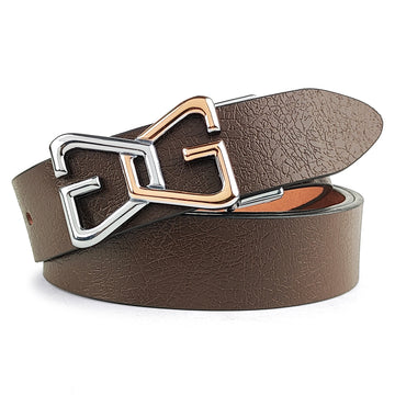 Hemener Men Metal Pin Hole Buckle Dark Brown Genuine Leather Belt