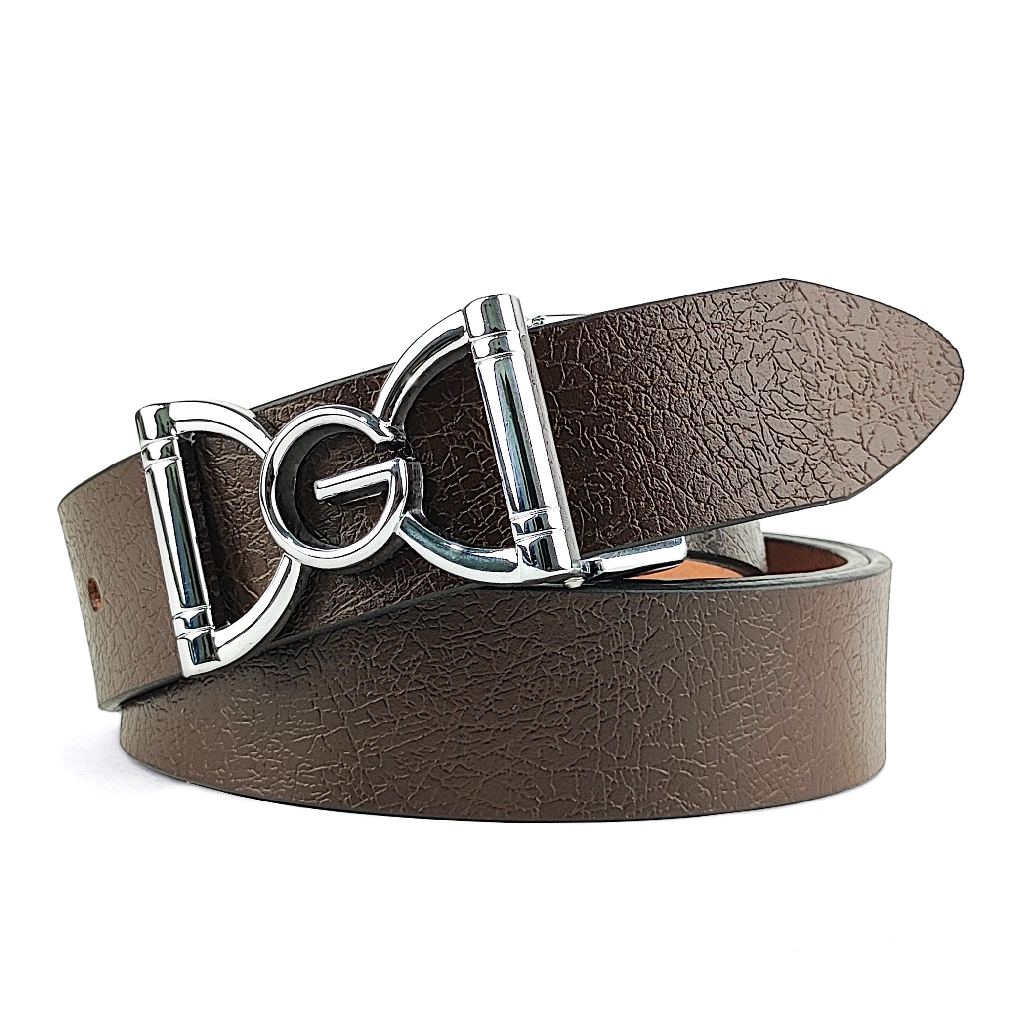 Hemener Men Metal Pin Hole Buckle Dark Brown Genuine Leather Belt