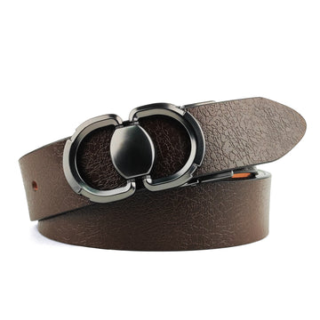 Hemener Men Metal Pin Hole Buckle Dark Brown Genuine Leather Belt