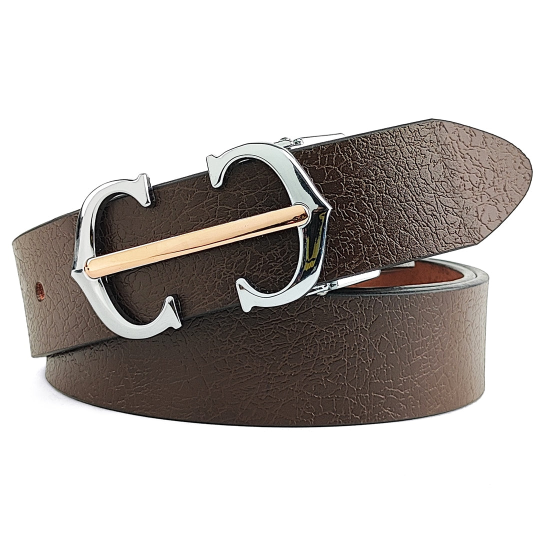 Hemener Men Metal Pin Hole Buckle Dark Brown Genuine Leather Belt