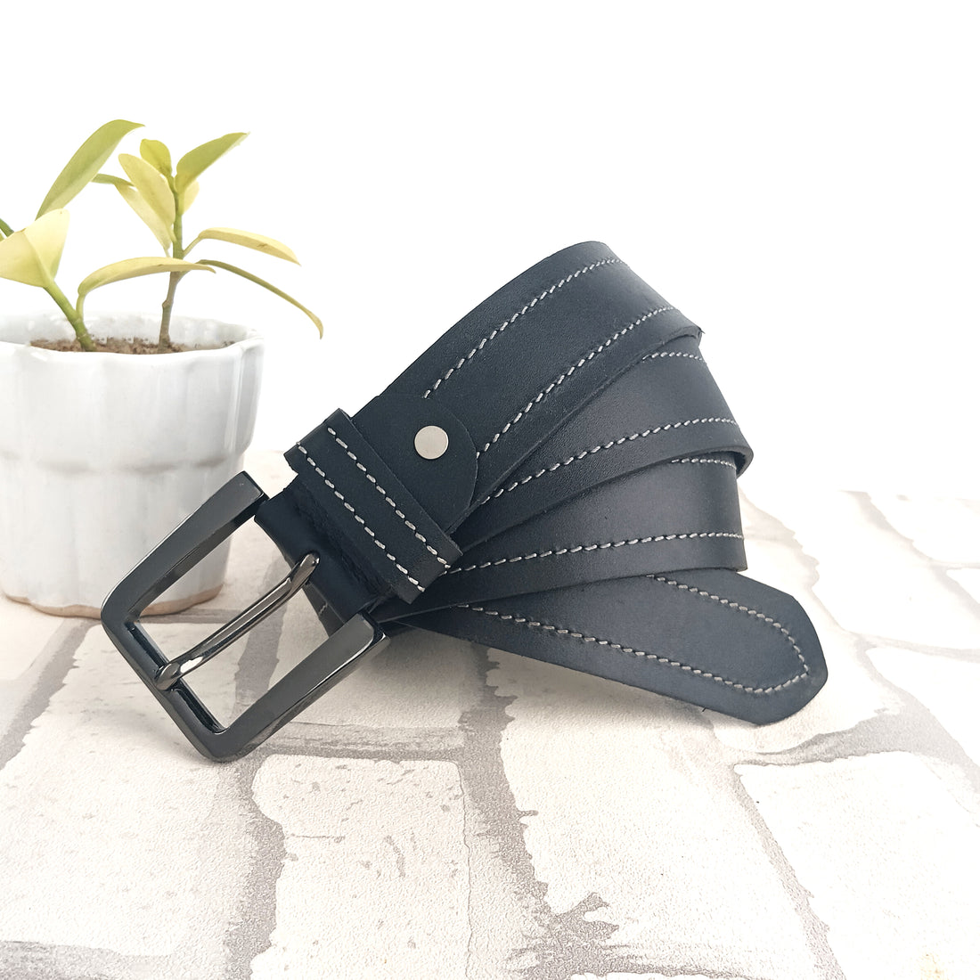 Hemener Men Black Genuine Leather Belt