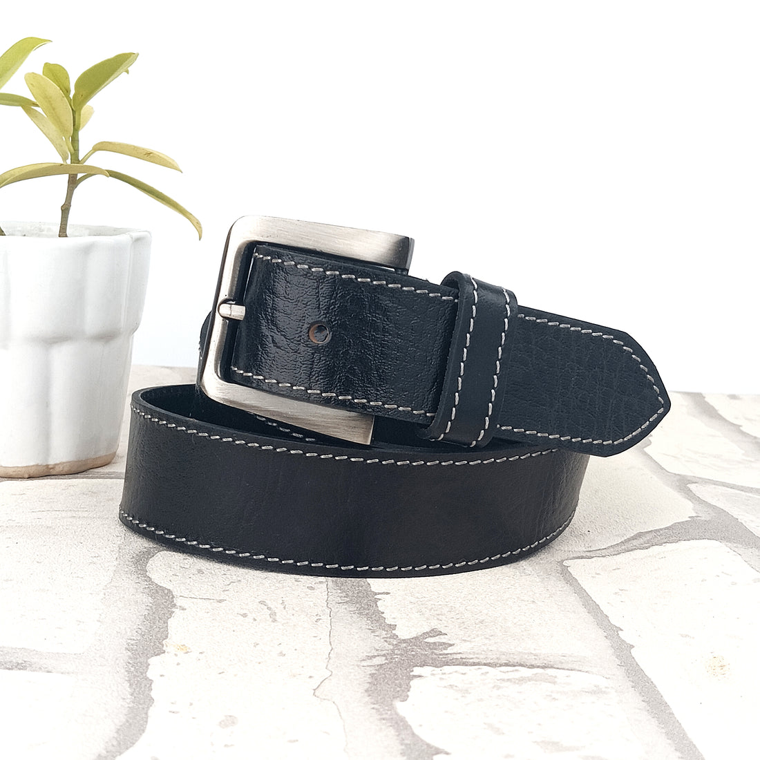 Hemener Men Black Genuine Leather Belt