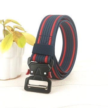 Hemener Unisex Blue Metal Push Lock Buckle Nylon Canvas Braided Belt