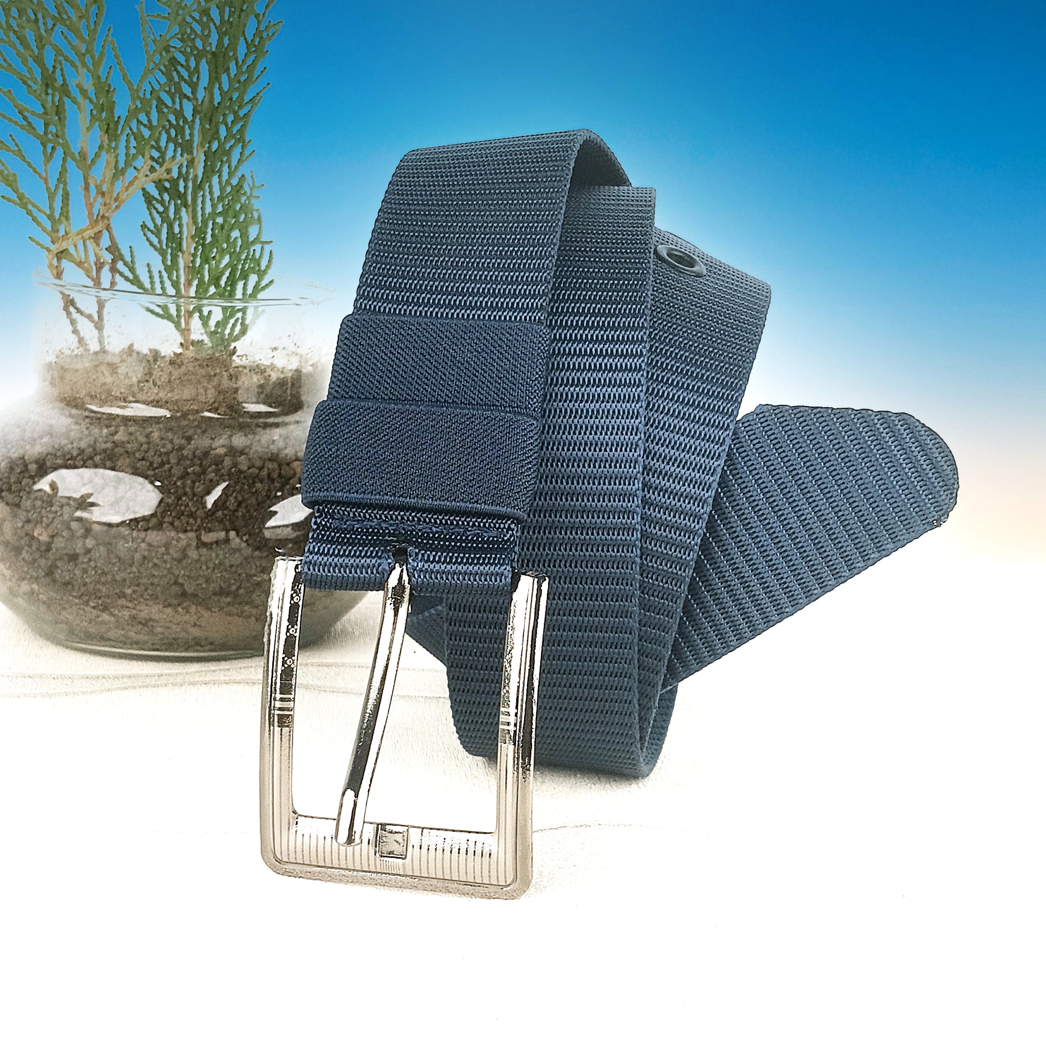 Hemener Unisex Metal Pin Hole Buckle Blue Nylon Canvas Belt