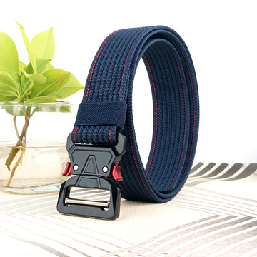 Hemener Unisex Blue Metal Push Lock Buckle Nylon Canvas Braided Belt