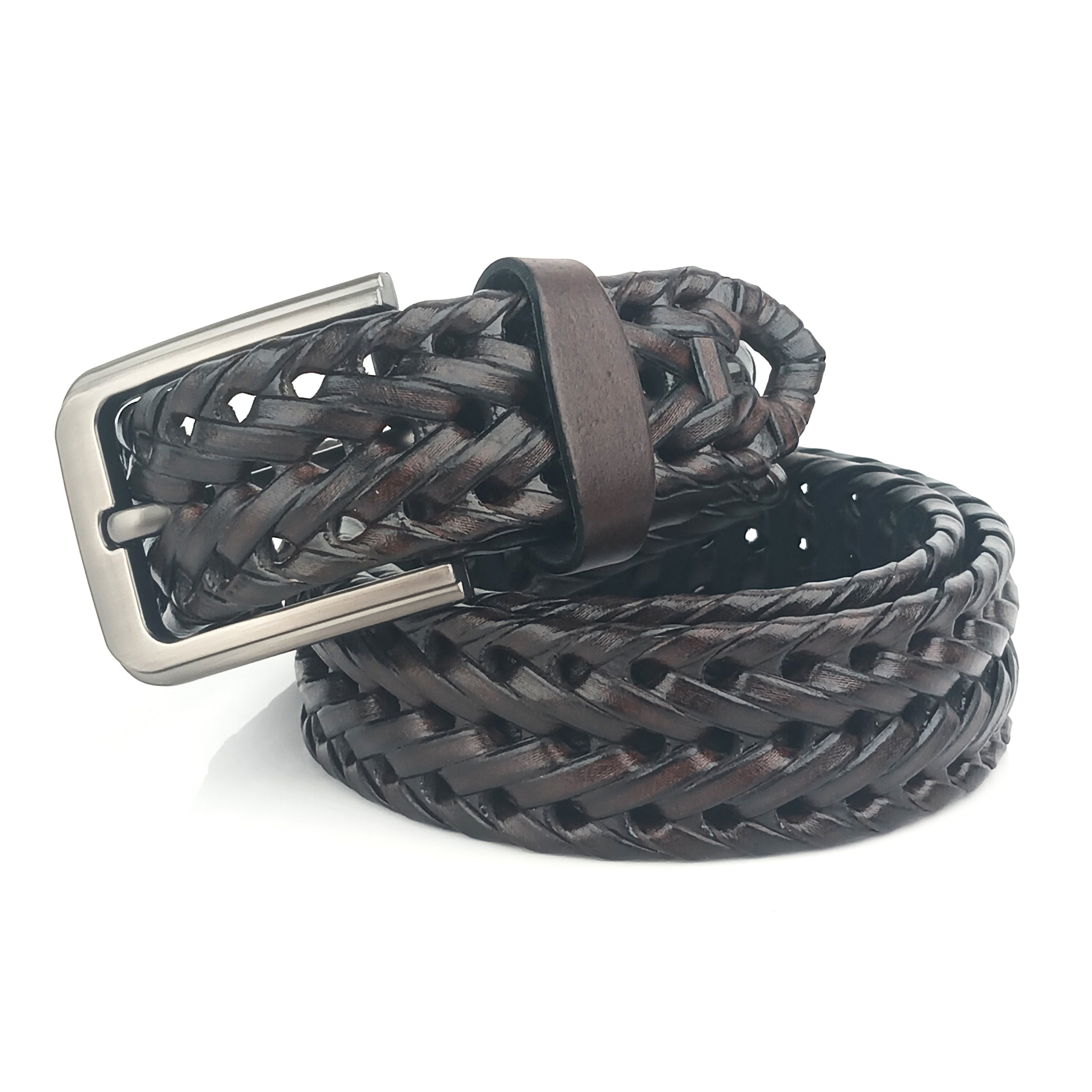 Hemener Men <b>Dark Brown</b> Braided Genuine Leather Belt