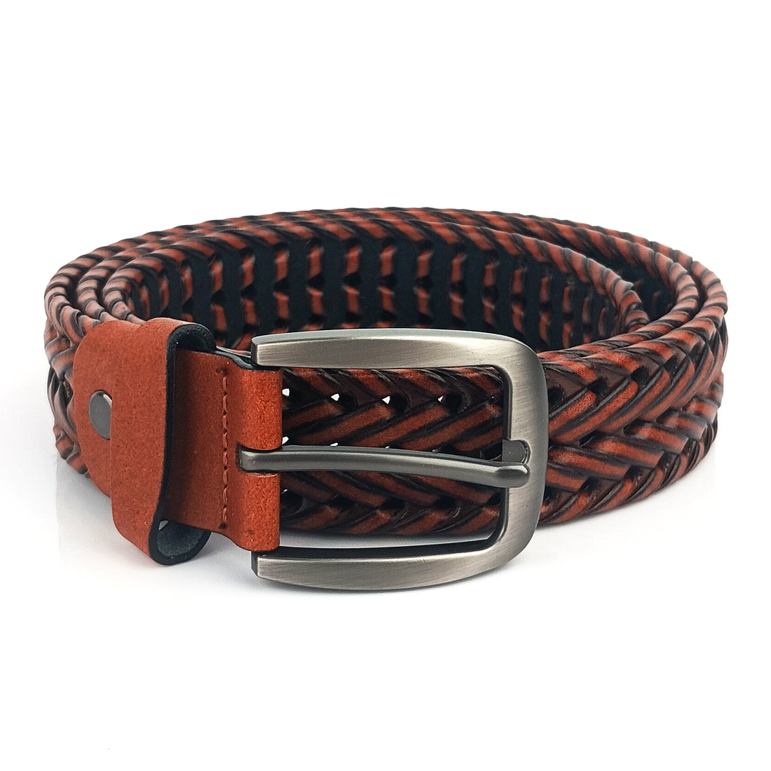 Hemener Men Brown Braided Genuine Leather Belt