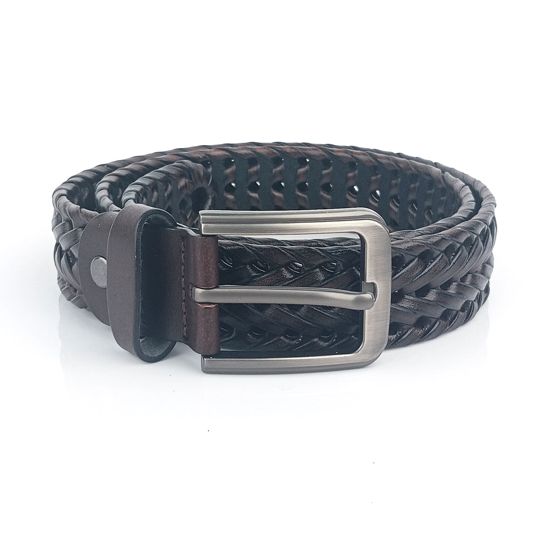 Hemener Men <b>Dark Brown</b> Braided Genuine Leather Belt