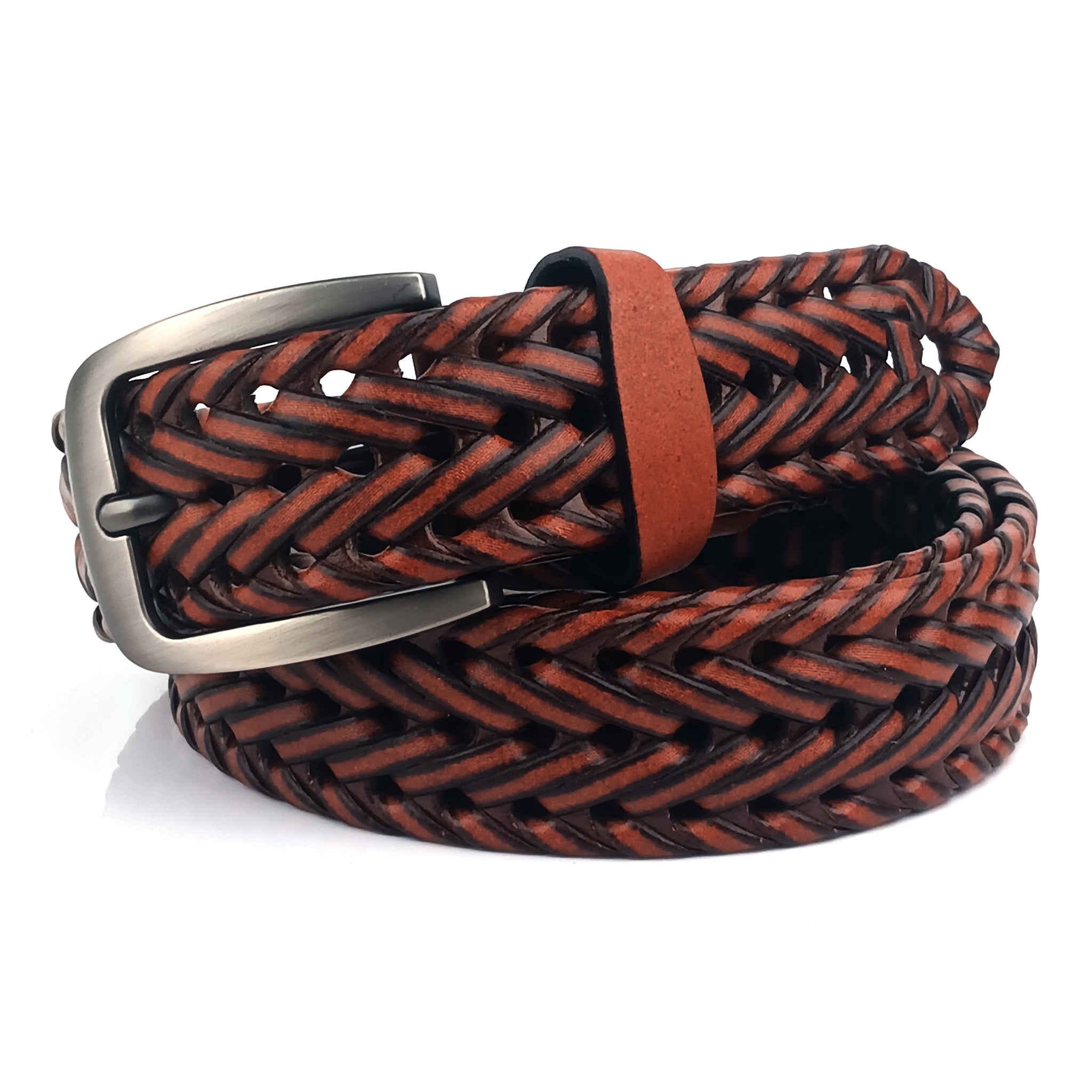 Hemener Men Brown Braided Genuine Leather Belt