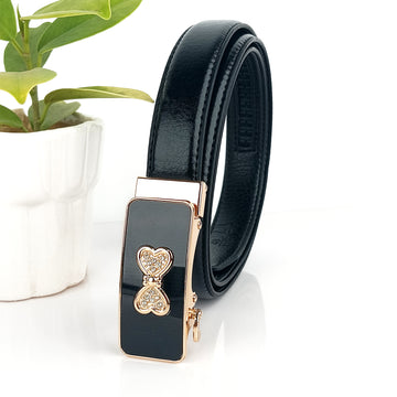 Hemener Girls Metal Auto Grip Buckle Black Vegan Leather Belt