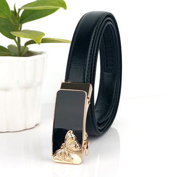 Hemener Girls Metal Auto Grip Buckle Black Vegan Leather Belt