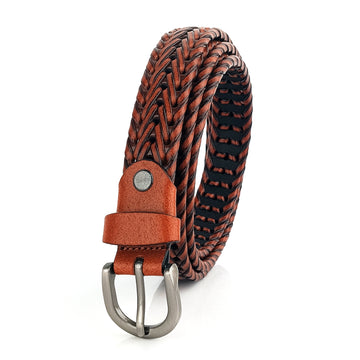 Hemener Girls  Brown Braided Genuine Leather Belt