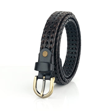 Hemener Girls  Dark Brown Braided Genuine Leather Belt