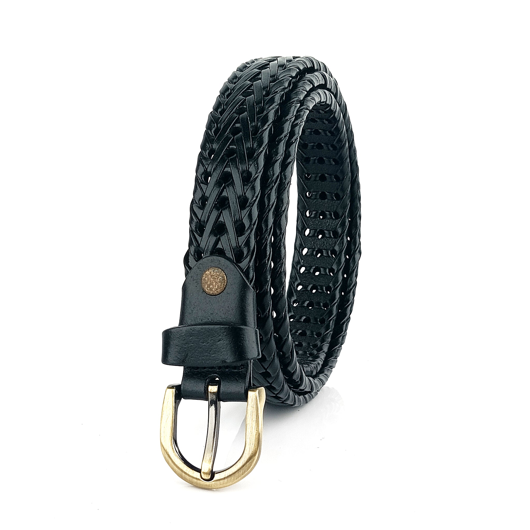 Hemener Girls  Black Braided Genuine Leather Belt