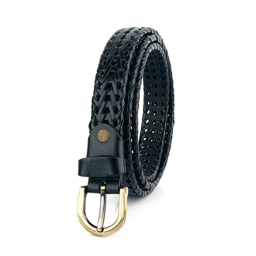 Hemener Girls  Black Braided Genuine Leather Belt