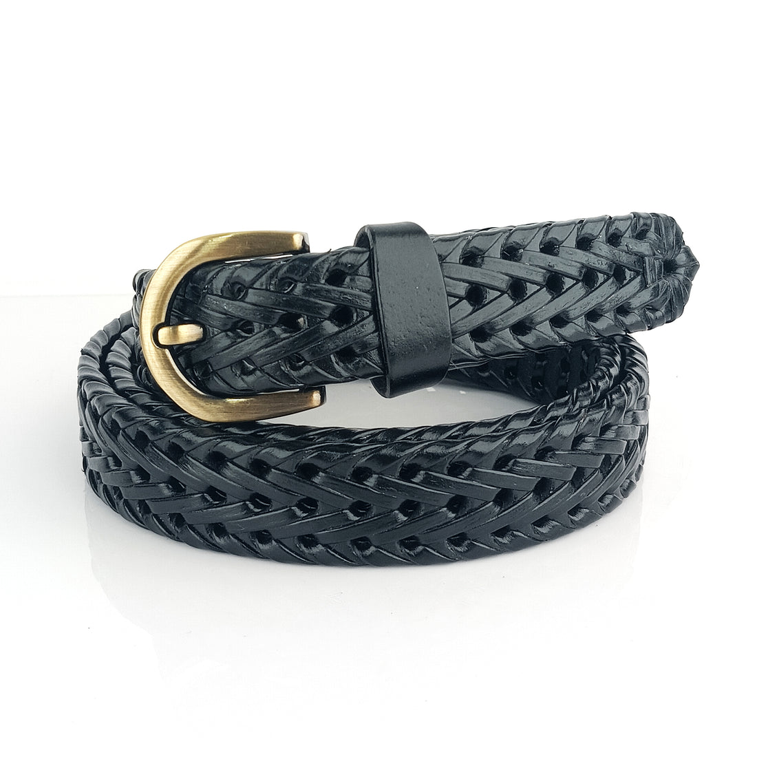 Hemener Girls  Black Braided Genuine Leather Belt