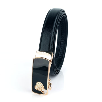 Hemener Girls Metal Auto Grip Buckle Black Vegan Leather Belt