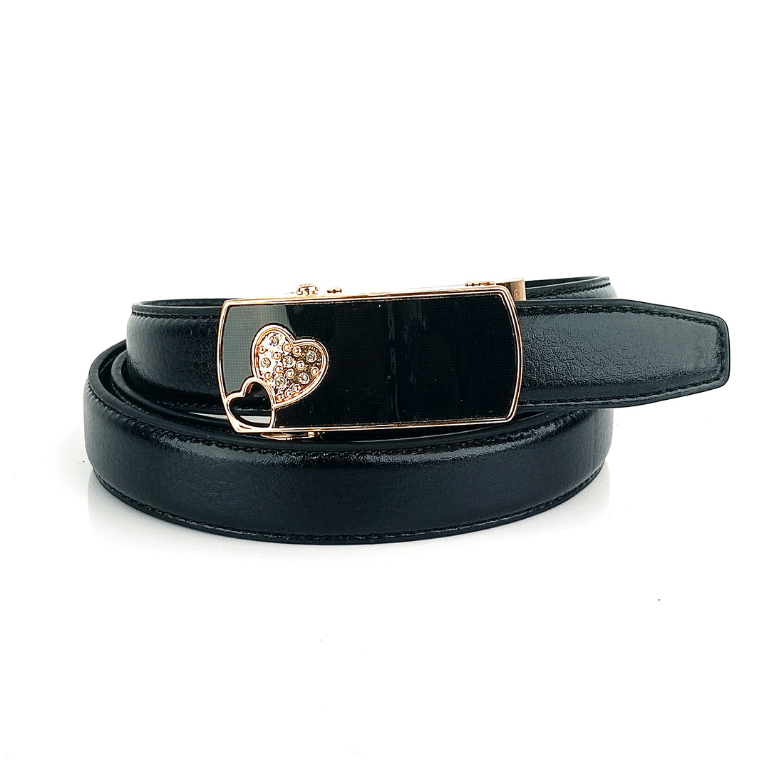 Hemener Girls Metal Auto Grip Buckle Black Vegan Leather Belt