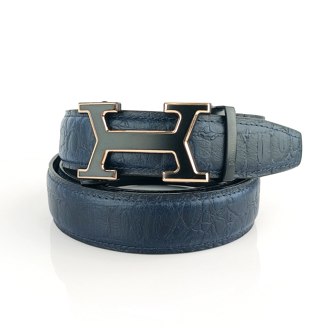 Hemener Men Blue Croc Pattern Genuine Leather Belt