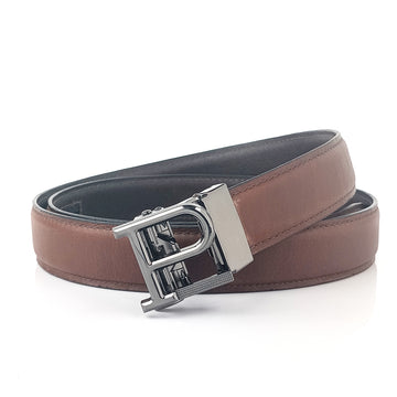 Hemener Men P  Letter Metal Auto Grip Buckle Brown Genuine Leather Belt