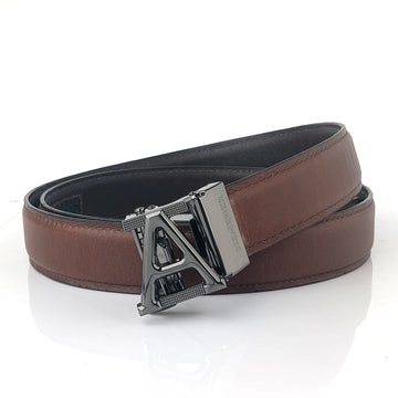 Hemener Men A  Letter Metal Auto Grip Buckle Brown Genuine Leather Belt