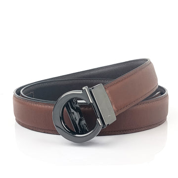 Hemener Men C  Letter Metal Auto Grip Buckle Brown Genuine Leather Belt