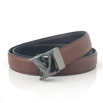 Hemener Men V  Letter Metal Auto Grip Buckle Brown Genuine Leather Belt