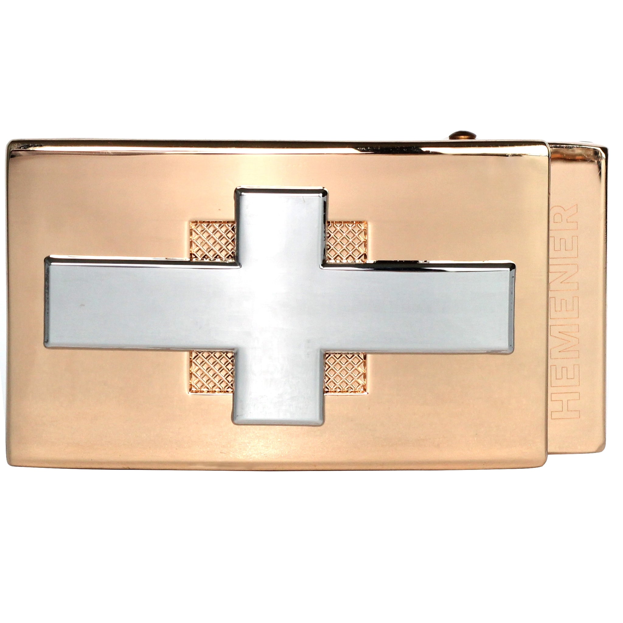 Hemener Men Metal Pin Hole Golden Glossy Buckle