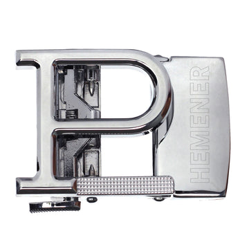 Hemener Men P Letter Metal Auto Grip Silver Glossy Buckle