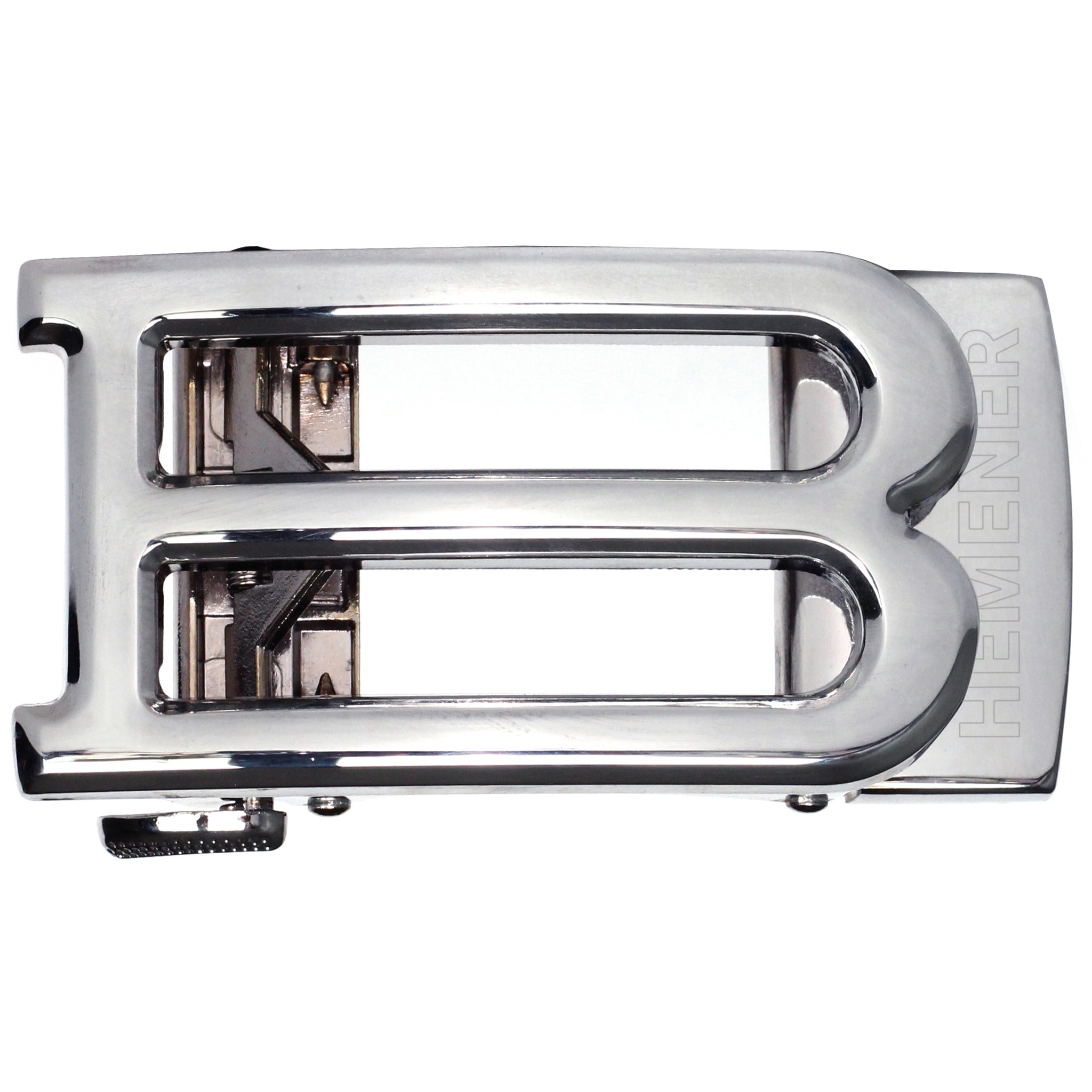 Hemener Men B Letter Metal Auto Grip Silver Glossy Buckle