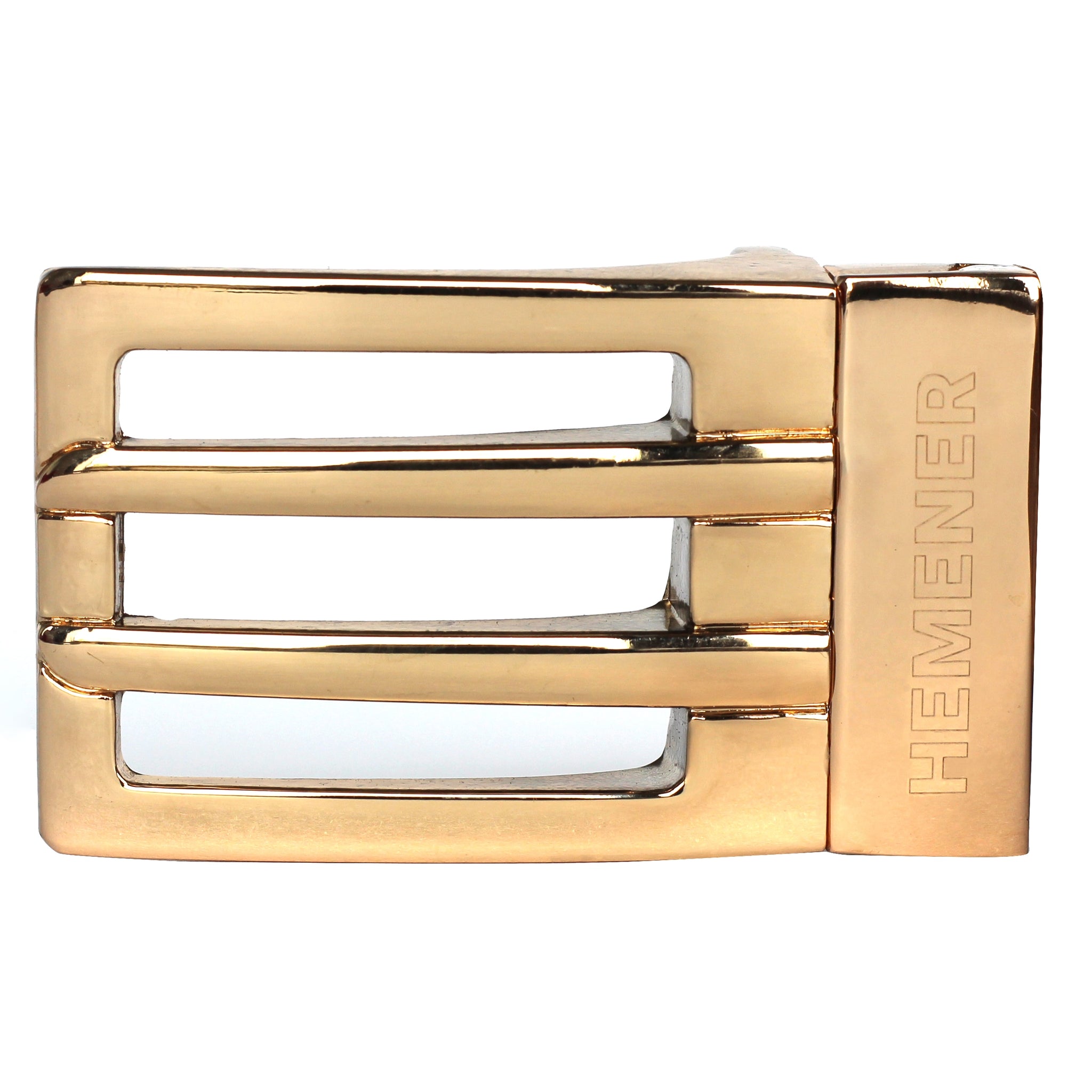 Hemener Men Metal Pin Hole Golden Glossy Buckle