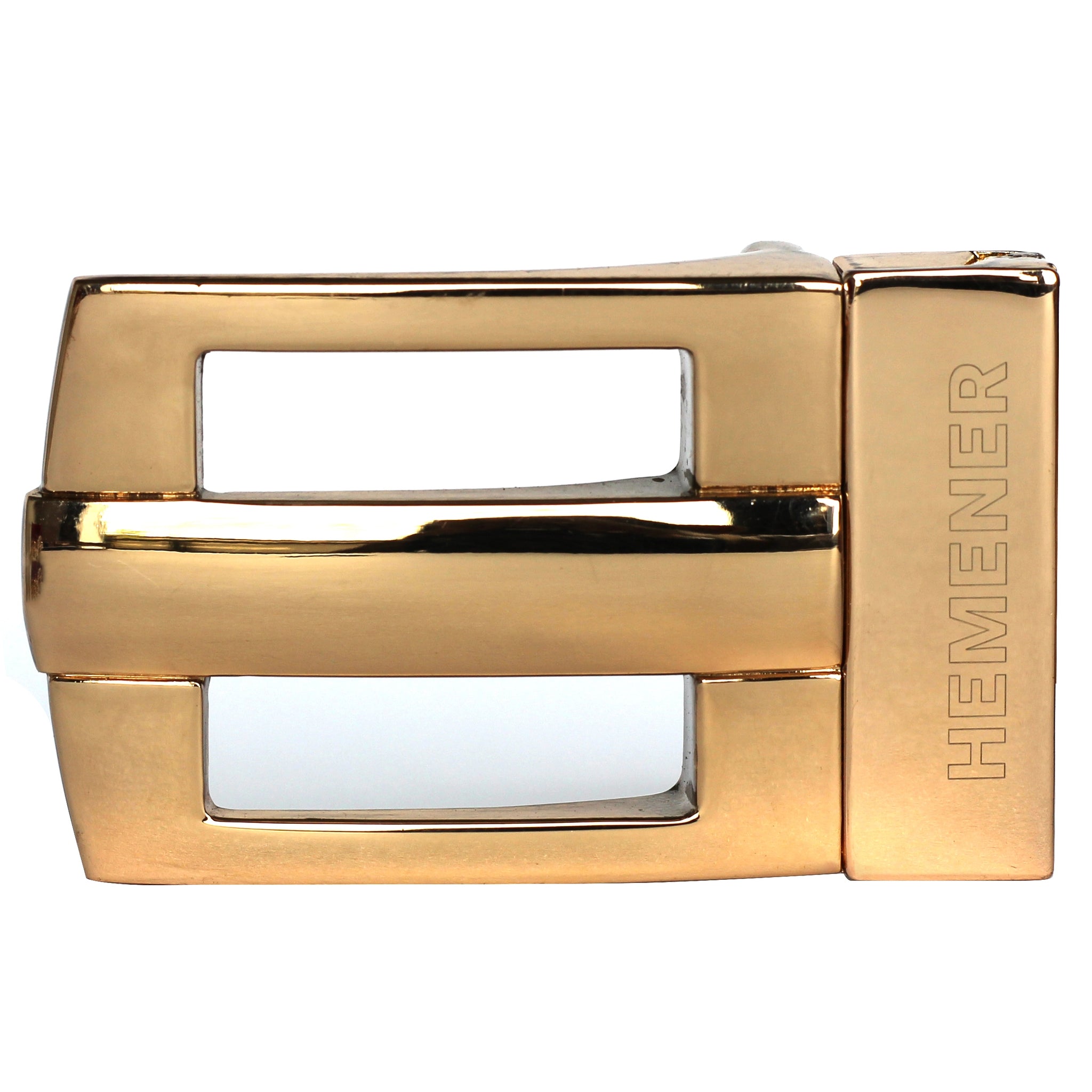 Hemener Men Metal Pin Hole Golden Glossy Buckle