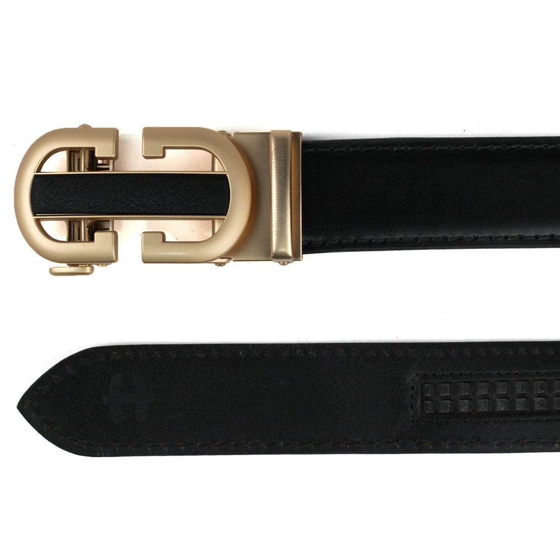 Hemener Men  Metal Buckle Black Genuine Leather Belt