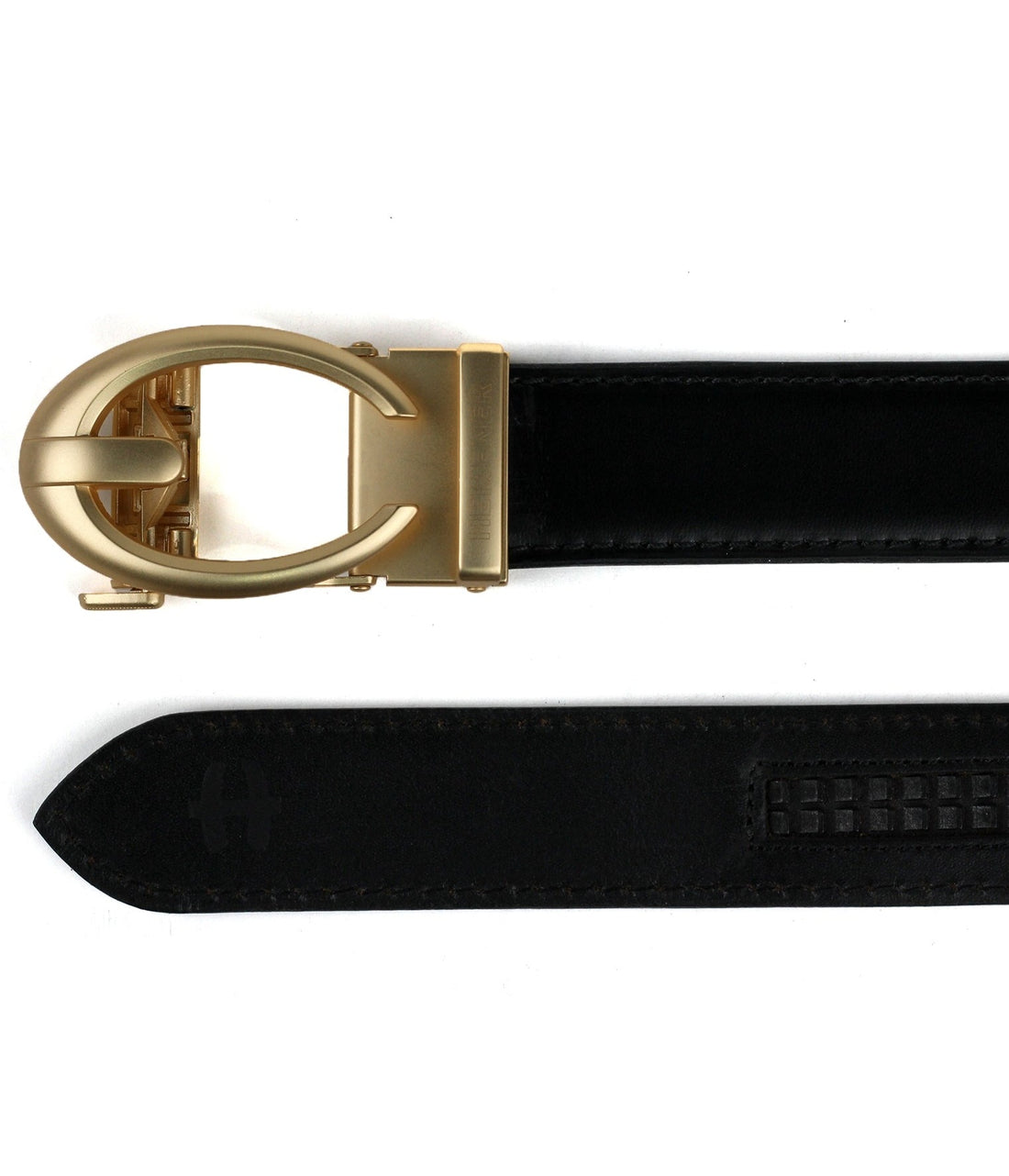 Hemener Men  Metal Buckle Black Genuine Leather Belt