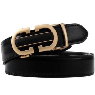 Hemener Men  Metal Buckle Black Genuine Leather Belt