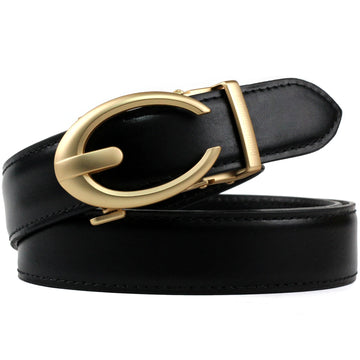 Hemener Men  Metal Buckle Black Genuine Leather Belt