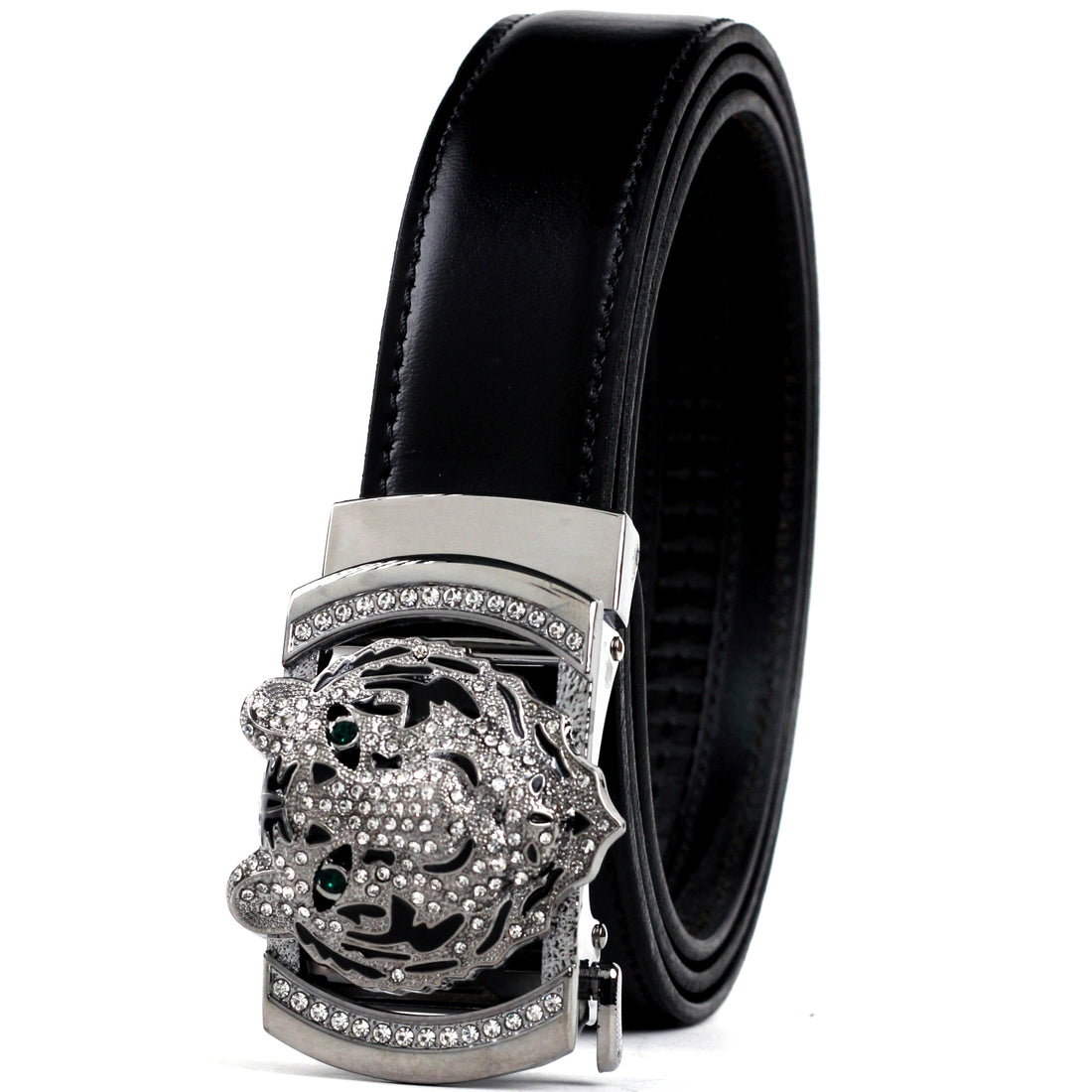 Hemener Men  Metal Buckle Black Genuine Leather Belt