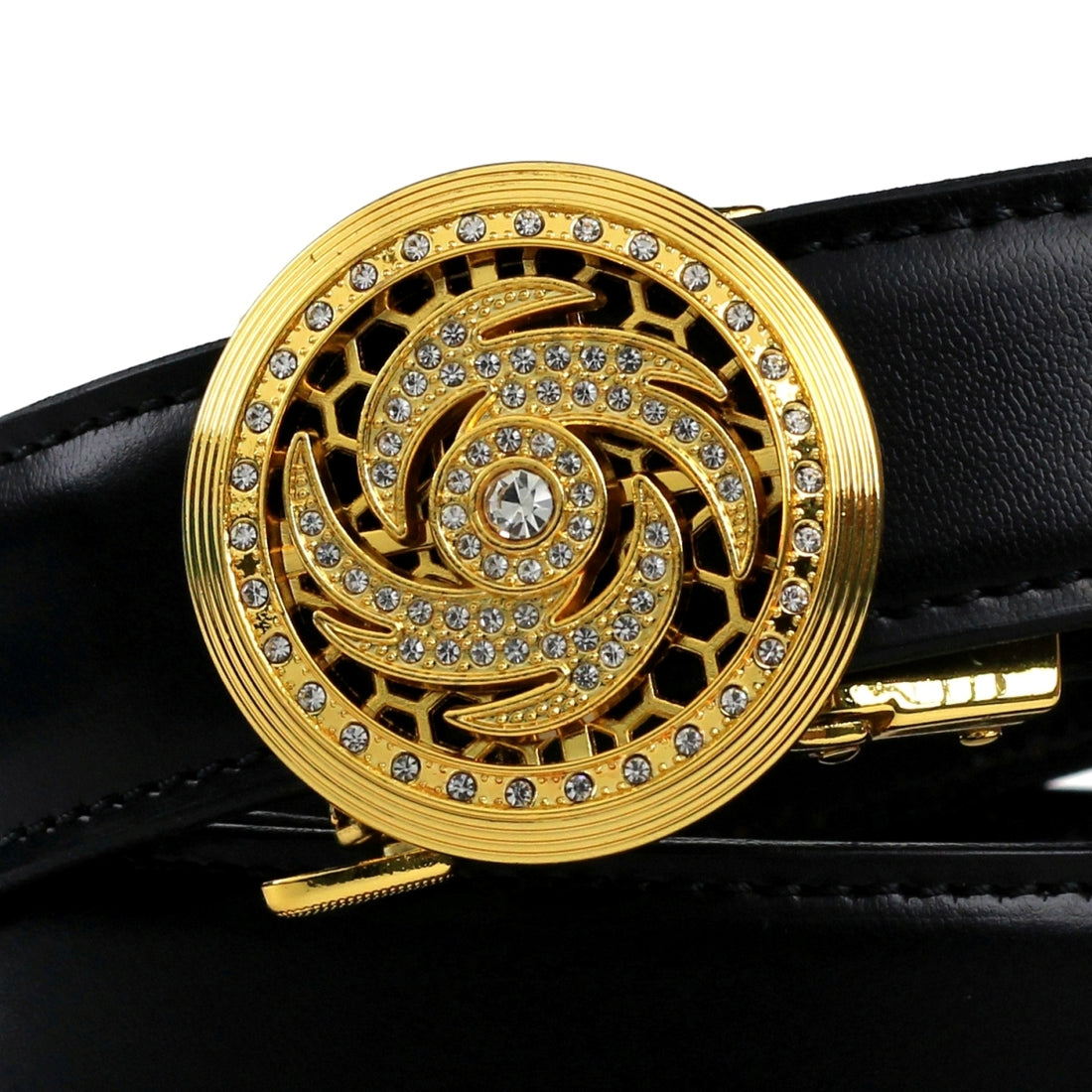 Hemener Men  Metal Buckle Black Genuine Leather Belt