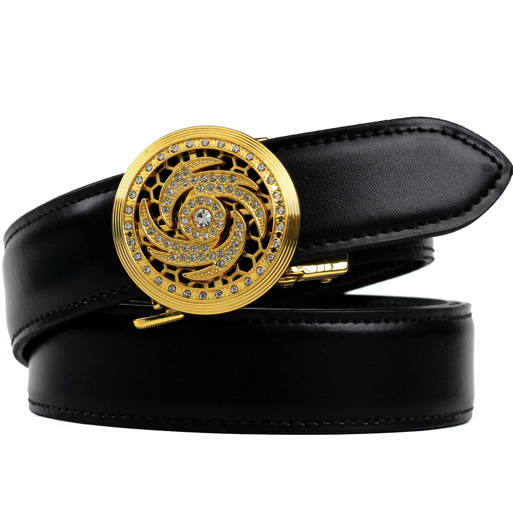 Hemener Men  Metal Buckle Black Genuine Leather Belt