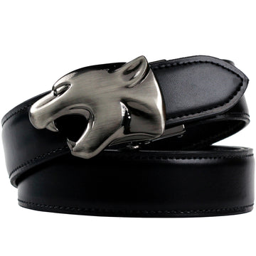 Hemener Men  Metal Buckle Black Genuine Leather Belt