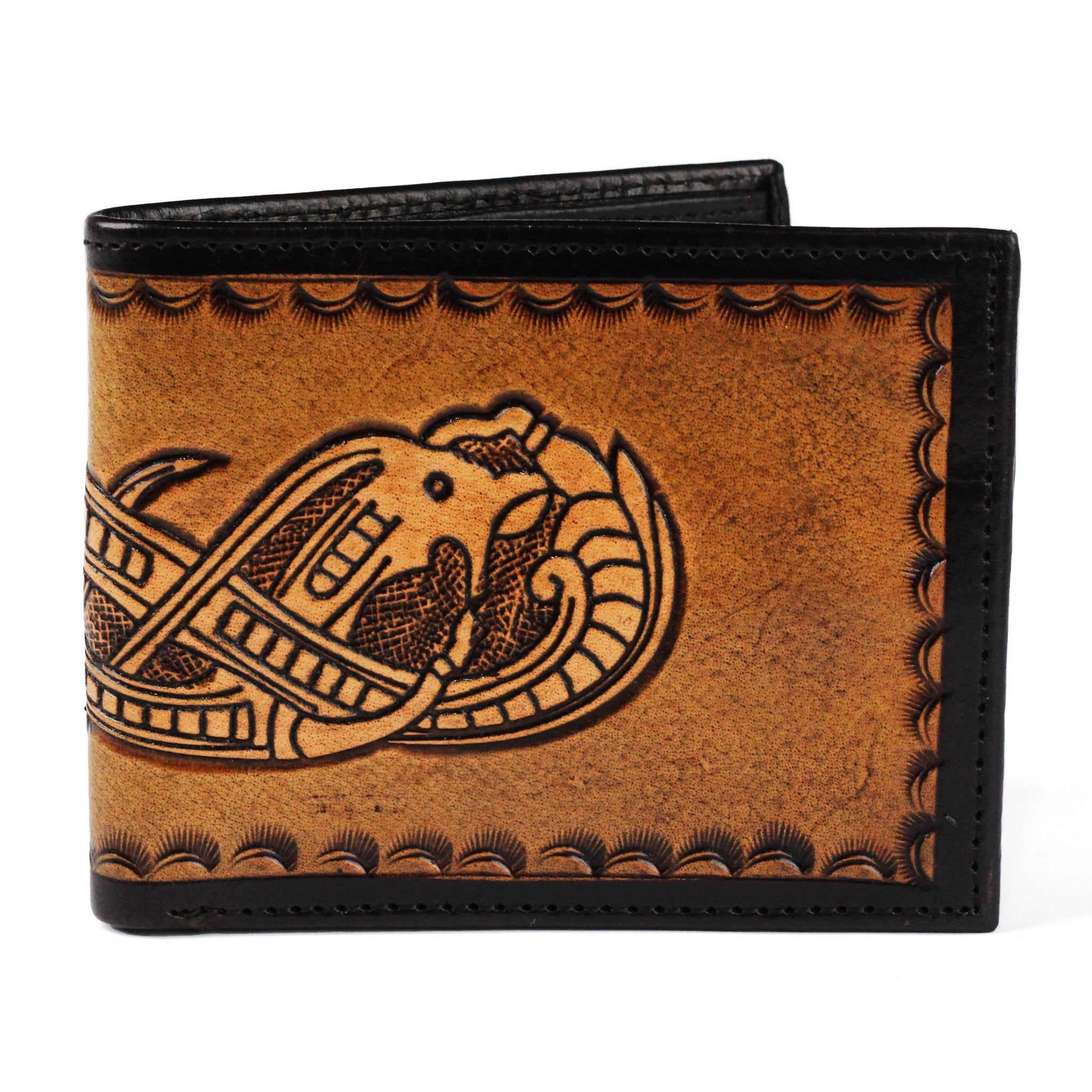 Hemener Men Brown Carved Genuine Leather Wallet